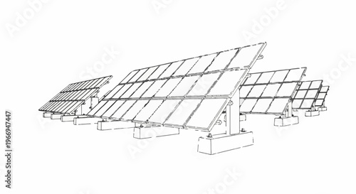 Rows of angled solar panels on a white background, sketch