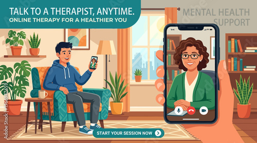 Online Therapy Session with a Therapist on Smartphone