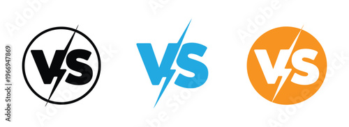 VS. Versus letter logo. Battle vs match, game png, Versus Icon. Versus icons in black, Blue and orange on white background Vector illustration