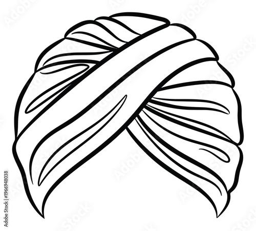 Classic turban headwear with flowing fabric wraps depicted in a simple line drawing style perfect for cultural identity projects and apparel resources
