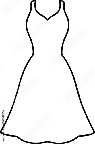 Classic strappy v neck dress outline displaying a gracefully falling a line skirt for timeless fashion design