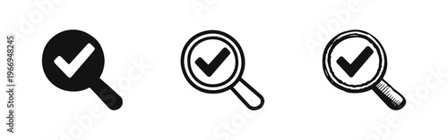 Verified Search and Quality Check Magnifying Glass Icons with Checkmark