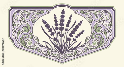 Ornate frame with purple lavender sprigs and green leaves