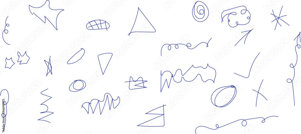 Obraz premium A collection of various hand drawn shapes and scribbles on a plain white background