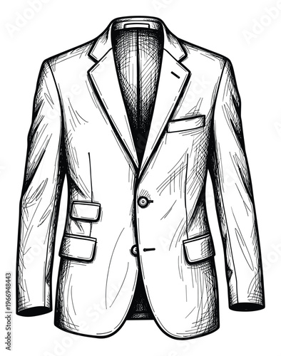 Classic mens blazer in a detailed handdrawn sketch style, perfect for illustrating formal business attire and sophisticated mens clothing designs