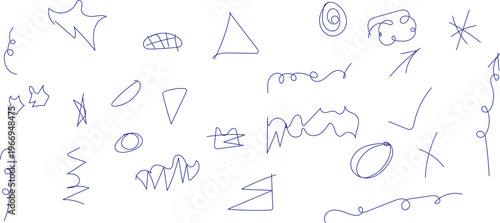 A collection of various hand drawn shapes and scribbles on a plain white background