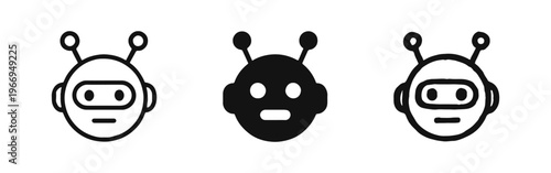 Robot Head Icon Set. Artificial Intelligence and Chatbot Technology Symbol.