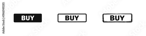 Buy button icons set in solid, outline, and hand-drawn doodle style for e-commerce websites and applications