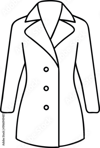 Classic Womens Overcoat Three Buttons Fashionable Ladies Outerwear Outline Illustration
