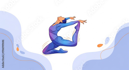 Graceful Dancer in Blue Leotard Performing a Backbend Pose.