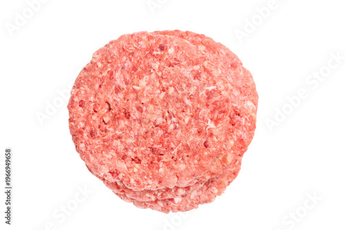 Fresh raw chopped meat for burgers, meat cutlets isolated on white background