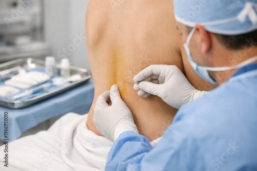 Modern Hospital Procedure Room with Patient and Sterile Medical Equipment, Clean Clinical Healthcare Environment