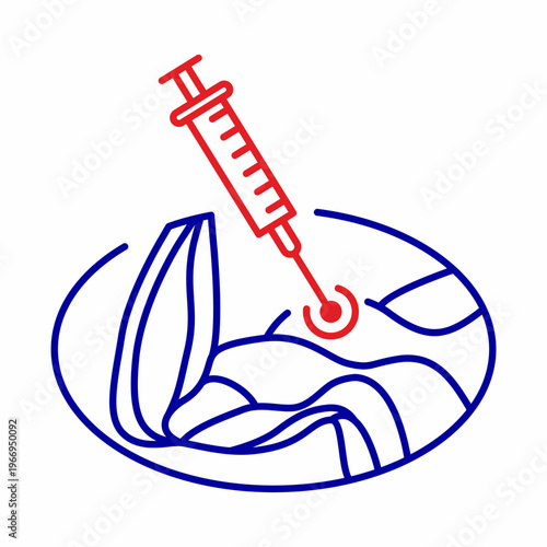 Helthcare Logo with Syringe and Human Arm Line Art. Injection into a MuscleIllustration
