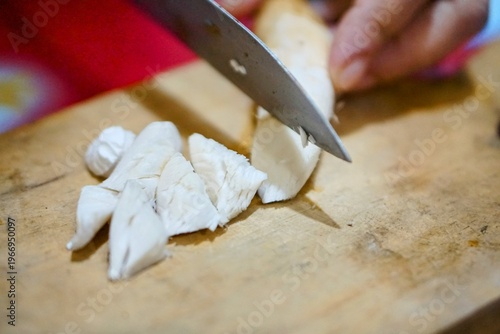 Wallpaper Mural Natural fresh mushrooms or their Latin name Macrolepiota albuminosa, are being cut and processed into organic food ingredients. Torontodigital.ca