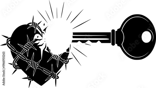 Unlocking Heart Addiction Healing Love Support Freedom Black Vector Silhouette