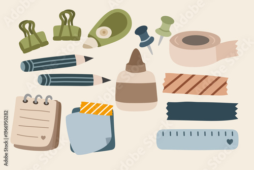 Cute Stationery Clipart Set with School Supplies and Office Elements