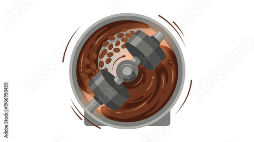 Cocoa Beans Grinding into Chocolate Paste Flat Vector Illustration