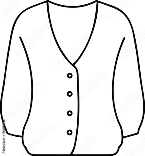 Clean Line Outline of a Womens Buttoned Cardigan with Four Buttons for Stylish Apparel Resources