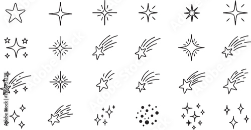 A collection of various celestial and star-related symbols and illustrations