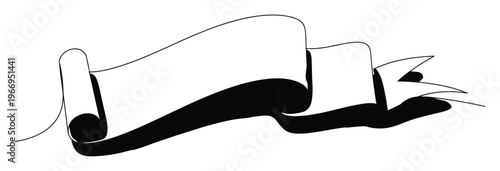 Elegant black and white flowing scroll or ribbon provides a classic decorative framework for various announcements, certificates, invitations, or event branding, enhancing visual