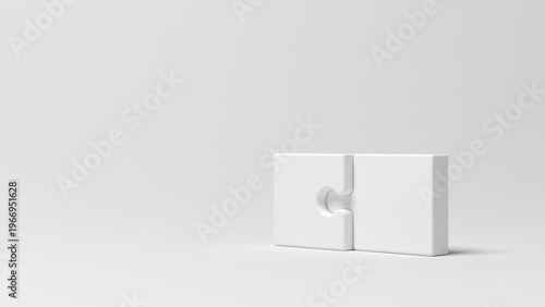 Two puzzle pieces isolated on gray background. Blank. Connected. 3d illustration.