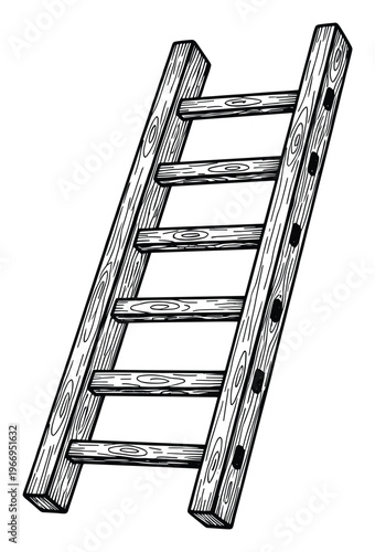Classic wooden ladder with rustic grain texture offering a reliable pathway for construction, home repair, or reaching higher levels for various projects