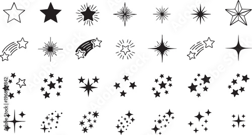 A collection of diverse celestial and star-inspired symbols and patterns