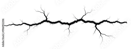Powerful branching crack extending horizontally across a surface, useful for demonstrating concepts of damage, separation, and geological impact in various visual projects