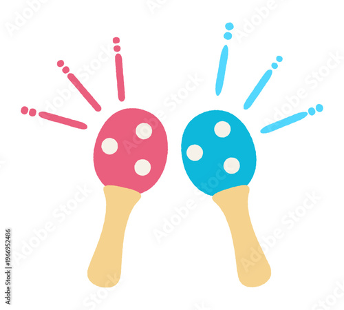 ピンクと水色のマラカスのイラスト