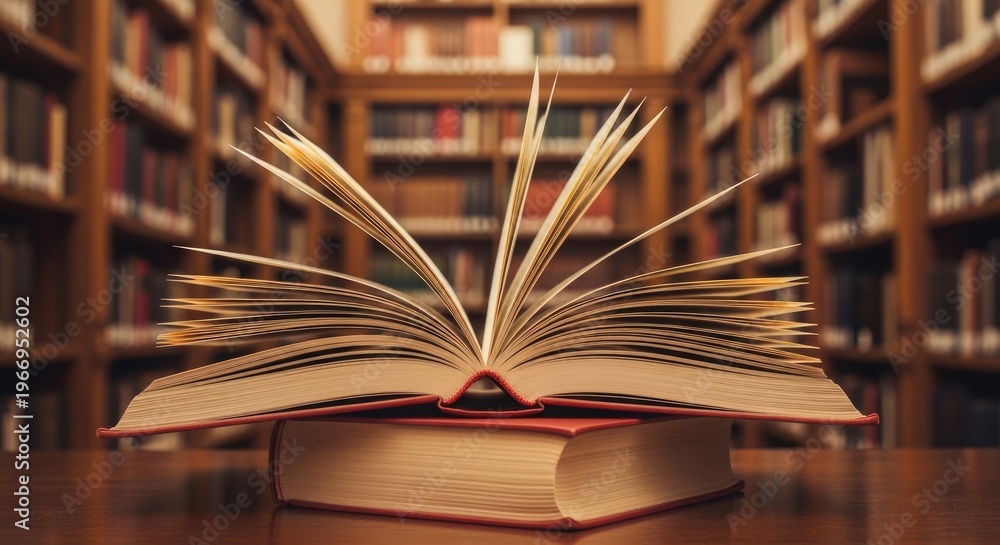 Fototapeta premium Celebrating world book day an open book radiates knowledge in a library setting