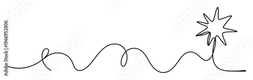 Continuous single black line featuring flowing curves and intricate loops culminating in an energetic starburst, perfect for modern graphic projects and dynamic presentations