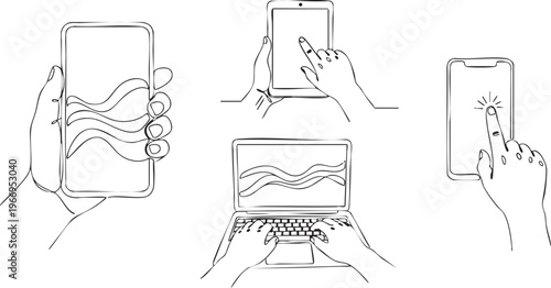 Illustration of multi-device touchscreen interactions and gestures