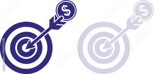 Dollar Coin Arrow Hitting Bullseye Target Icon symbolizing financial success and goal achievement