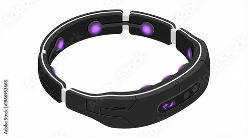 Flat isometric wearable neuro-stimulator headset isolated on white
