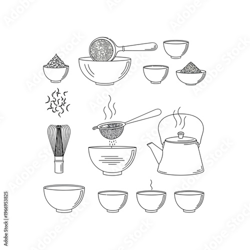 Traditional japanese matcha preparation and serving process illustrated