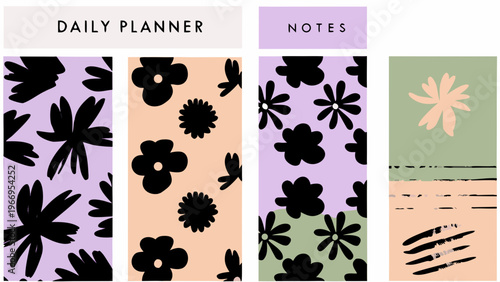 Colorful planner stickers with floral designs and daily planner notes