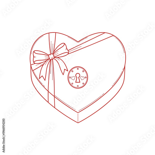 Heart-shaped gift box with decorative ribbon and lock charm