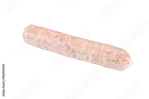 Homemade raw pork sausage, german bratwurst isolated on white background. top view