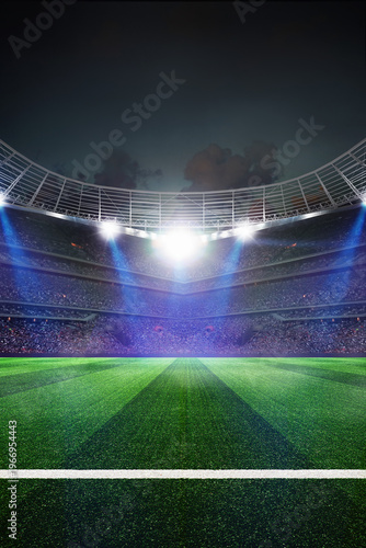  textured soccer game field with isolated, free copy space background - stadium center, midfield, Banner with copy space.