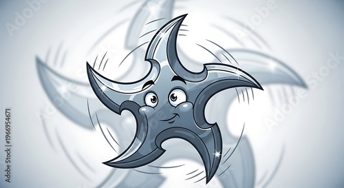 Cartoon shuriken with expressive eyes flying.