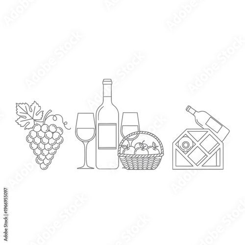 Elegant illustration of wine and gourmet picnic essentials