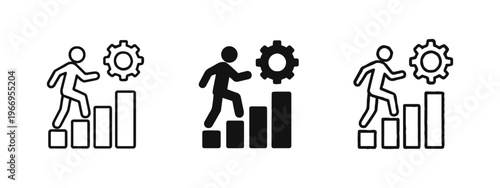 Foto Person Climbing Bar Chart with Gear Icon Set for Progress and Career Development