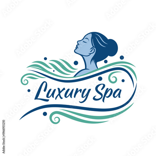 Luxury spa logo with woman and water elements with hair bun