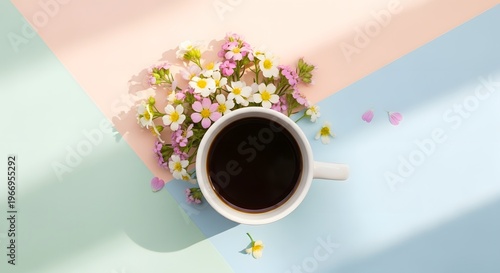 Coffee and flowers a serene morning still life