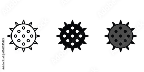 Virus icons in white, black, and gray isolated on transparent background