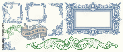 Ornate vintage frames and scroll elements. Classic calligraphy swirls, swashes, floral motifs. Good for greeting cards, wedding invitations, anniversary, royal certificates and graphic design.