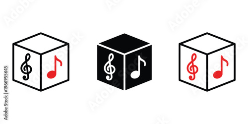 Three musical note cubes isolated on transparent background