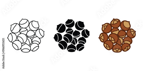 Three sets of coffee beans in different styles isolated on transparent background