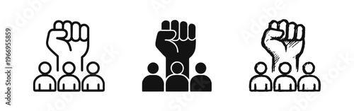 Raised Fist and People Icon Set for Protest, Solidarity, and Activism