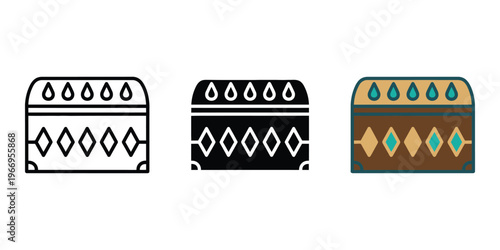 set of colorful aztec pattern icons isolated on transparent background